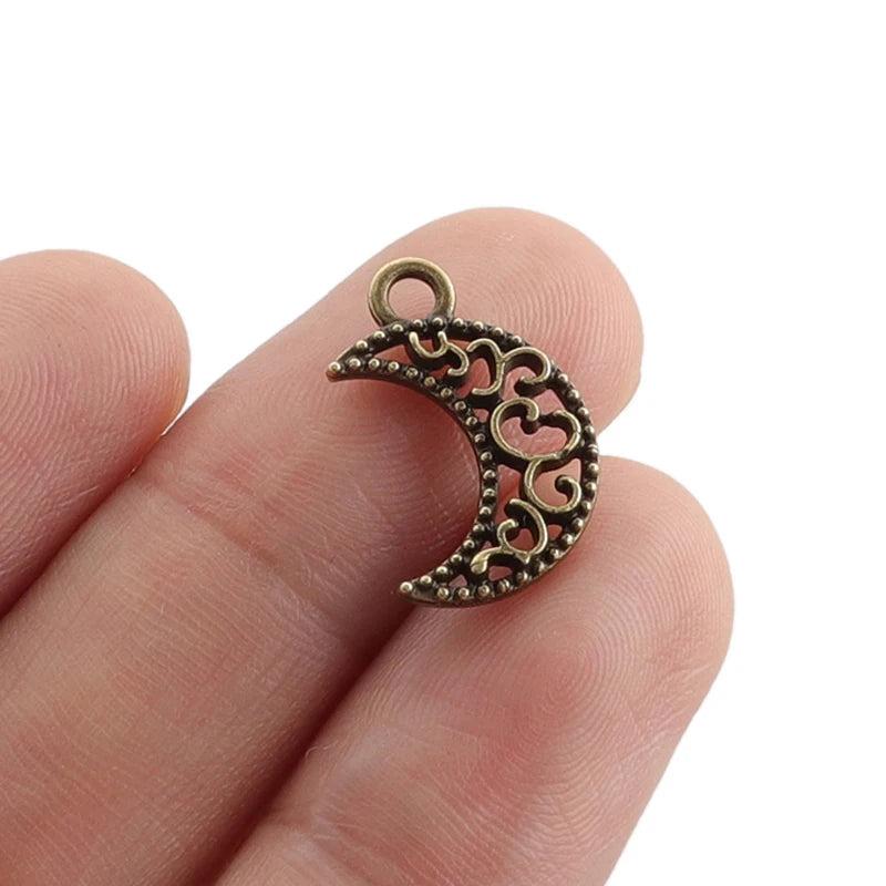 50Pcs Antique Bronze Moon Charms for DIY Jewelry Making