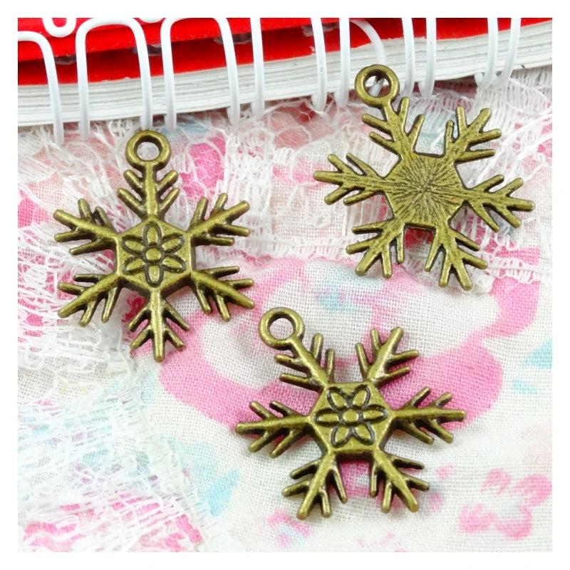 50Pcs Snowflake Pendant Charms for DIY Jewelry Making Antique Bronze 24.5*19MM