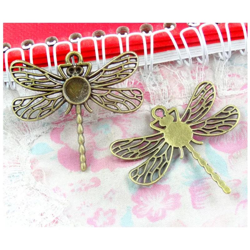 20Pcs Round 8MM Base Vintage Bronze Dragonfly Pendant Blanks