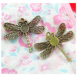 20Pcs Round 8MM Base Vintage Bronze Dragonfly Pendant Blanks