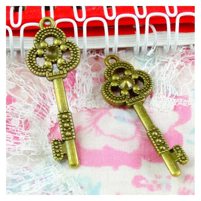 30pcs Antique Bronze Key Charms Pendant 42.2*15MM