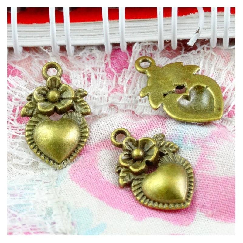 100pcs Antique Bronze Love Heart Charms DIY Jewelry Making 18*11mm