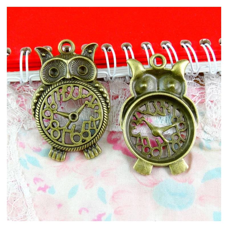 10pcs Owl Clock Charms Antique Bronze/Silver Plated Pendant