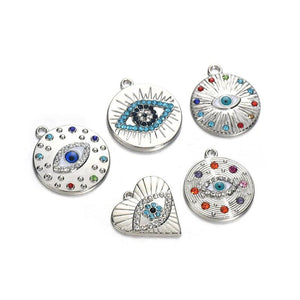10pcs Mixed Round Heart Eye Charms Crystal Pendant for DIY Jewelry