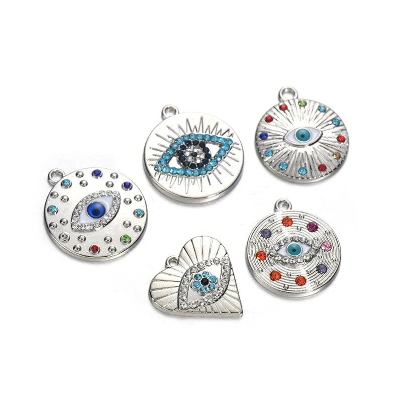 10pcs Mixed Round Heart Eye Charms Crystal Pendant for DIY Jewelry