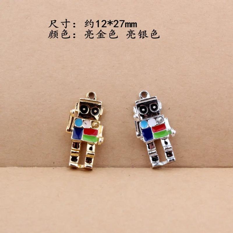 10pcs 12x27MM Metal Enamel Robot Charms Pendants DIY Jewelry Accessories