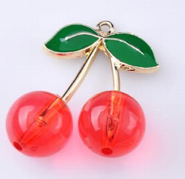 10pcs 28MM Enamel Cherry Charms Metal Pendants for Earrings DIY