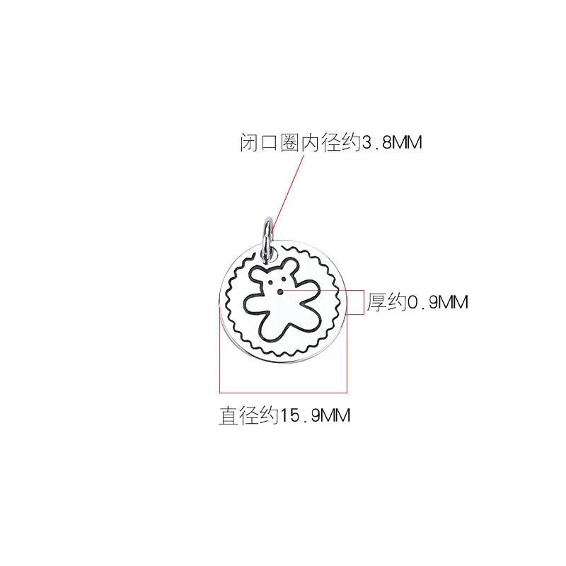 S925 Sterling Silver Thai silver bear round Pendant Jewelry DIY accessories