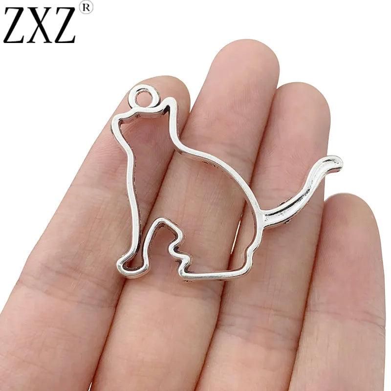 10pcs Tibetan Silver Cat Charms Pendants for Jewelry Making