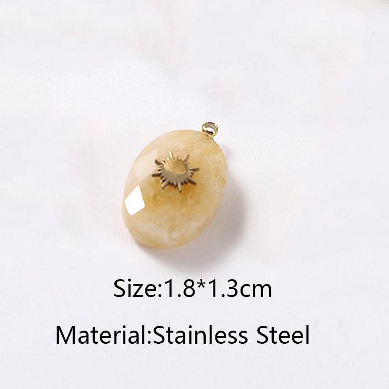 4pcs Stainless Steel Natural Stone Water Drop Charms Pendants
