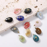 4pcs Stainless Steel Natural Stone Water Drop Charms Pendants