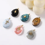 4pcs Stainless Steel Natural Stone Water Drop Charms Pendants