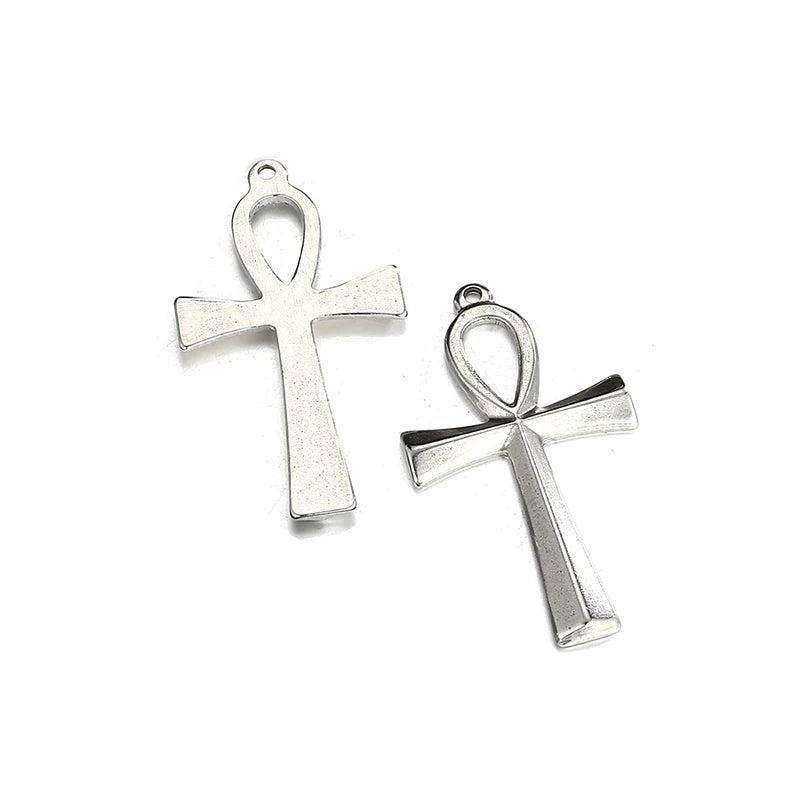5Pcs Vintage Stainless Steel Egyptian Ankh Charm Pendant Lot