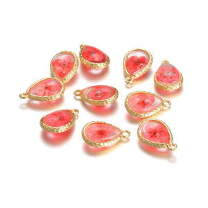 10Pcs Copper Water Drop Glass Dried Flower Charms DIY Jewelry Making