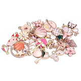30pcs Mixed Enamel Animal Flowers Fruit Pendant Pink Alloy Metal Drop Oil Charms