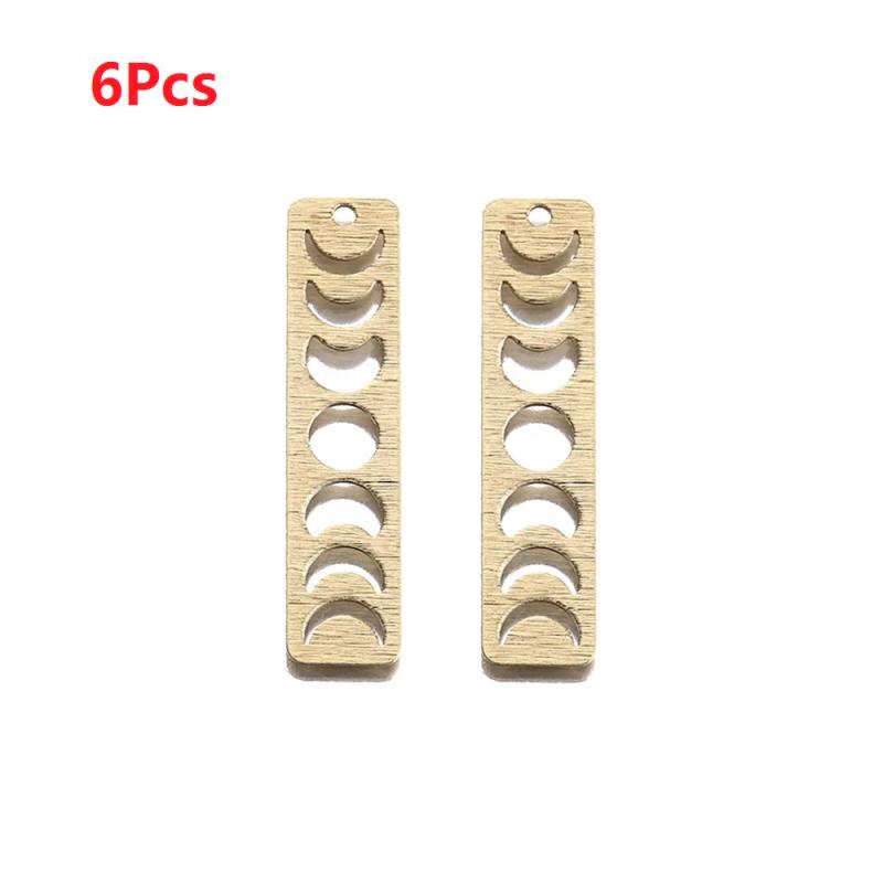 6Pcs Raw Brass Textured Moon Phase Necklace Bar Pendant Triple Crescent Moon Cha