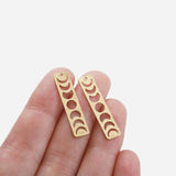 6Pcs Raw Brass Textured Moon Phase Necklace Bar Pendant Triple Crescent Moon Cha