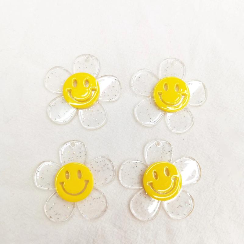 40mm Korea DIY Acrylic Smile Face Sunflower Pendant for Jewelry Making