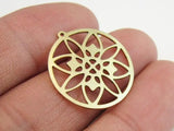 6pcs Brass Earring Charms, Round Flower Pendant, Laser Cut, Jewelry Supplies