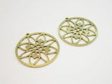 6pcs Brass Earring Charms, Round Flower Pendant, Laser Cut, Jewelry Supplies