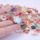 50Pcs Random Mix Enamel Charms Flower Heart Leaf Animal Cat Food Pendant