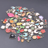 50Pcs Random Mix Enamel Charms Flower Heart Leaf Animal Cat Food Pendant