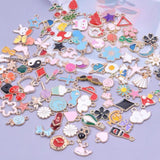 50Pcs Random Mix Enamel Charms Flower Heart Leaf Animal Cat Food Pendant