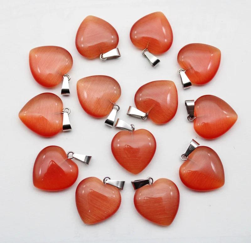 12pcs Agates Cat Eyes Stone 20mm Heart Pendant for Diy Jewelry