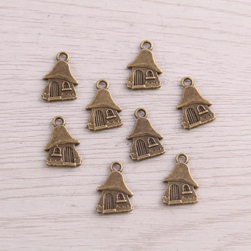 100PCS 10*15mm Zinc Alloy Double-faced Houses Charms Jewelry Making