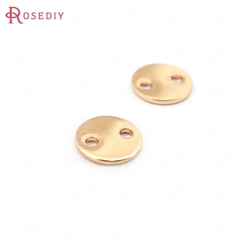 10pcs 6mm High Champagne Stainless Steel 2 holes Round Charms Jewelry Findings
