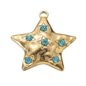 5pcs Plated Crystal Star Pendant Stainless Steel Charms DIY Necklace Earrings