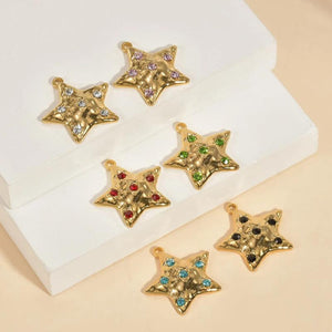 5pcs Plated Crystal Star Pendant Stainless Steel Charms DIY Necklace Earrings