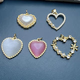 Opal Heart Charms Zircon Pearl Pendant