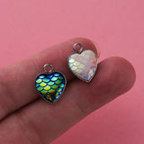 30Pcs Fish Scale Resin Pendants Heart Shape Druzy Charms DIY Jewelry
