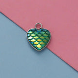 30Pcs Fish Scale Resin Pendants Heart Shape Druzy Charms DIY Jewelry