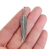 30 Tibetan Silver Feather Leaf Charms Pendants for Necklace Jewelry Making