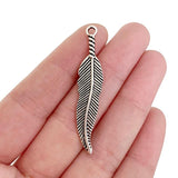 30 Tibetan Silver Feather Leaf Charms Pendants for Necklace Jewelry Making