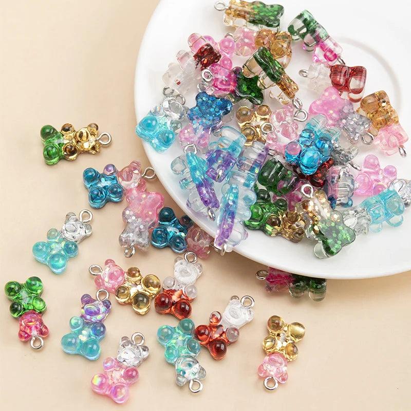 40pcs Glitter Resin Bear Charms for DIY Jewelry Making