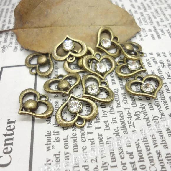 60pcs Vintage Love Heart Charms Antique Bronze Jewelry Making DIY