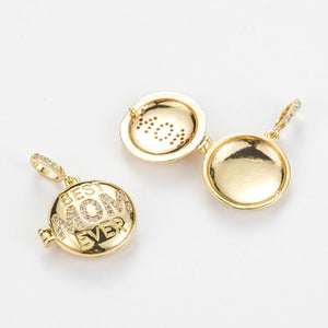 Vintage Copper Zircon Pocket Watch Charm Necklace Pendant