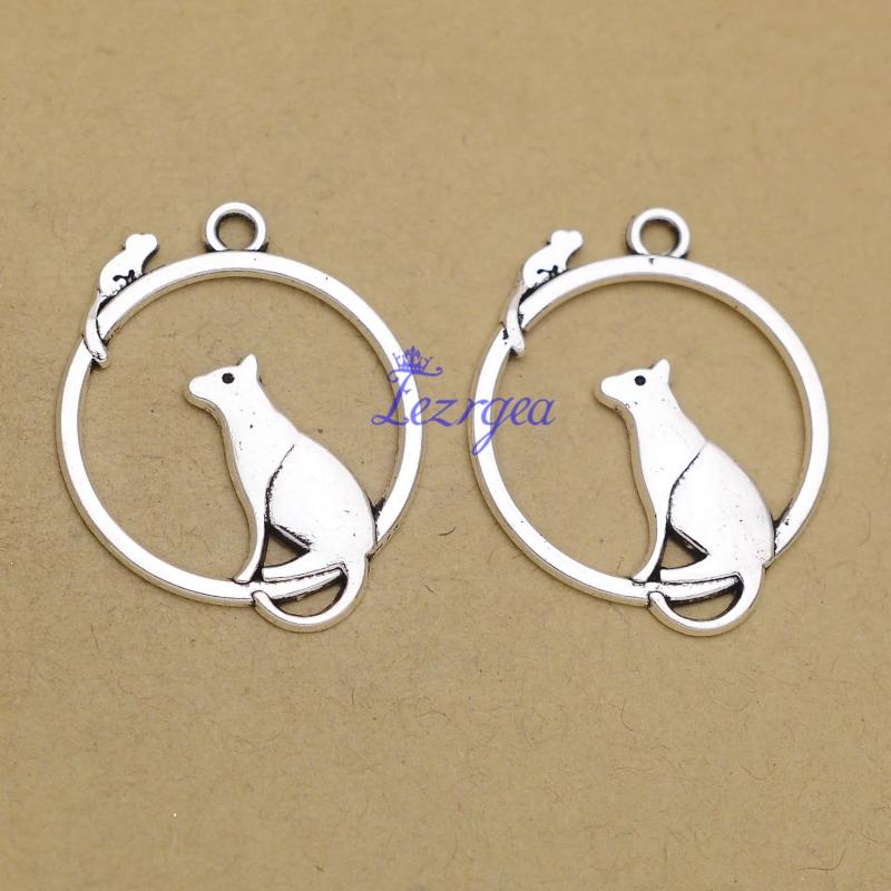 20pcs Antique Silver Cat and Mouse Charms DIY Necklace Supplies