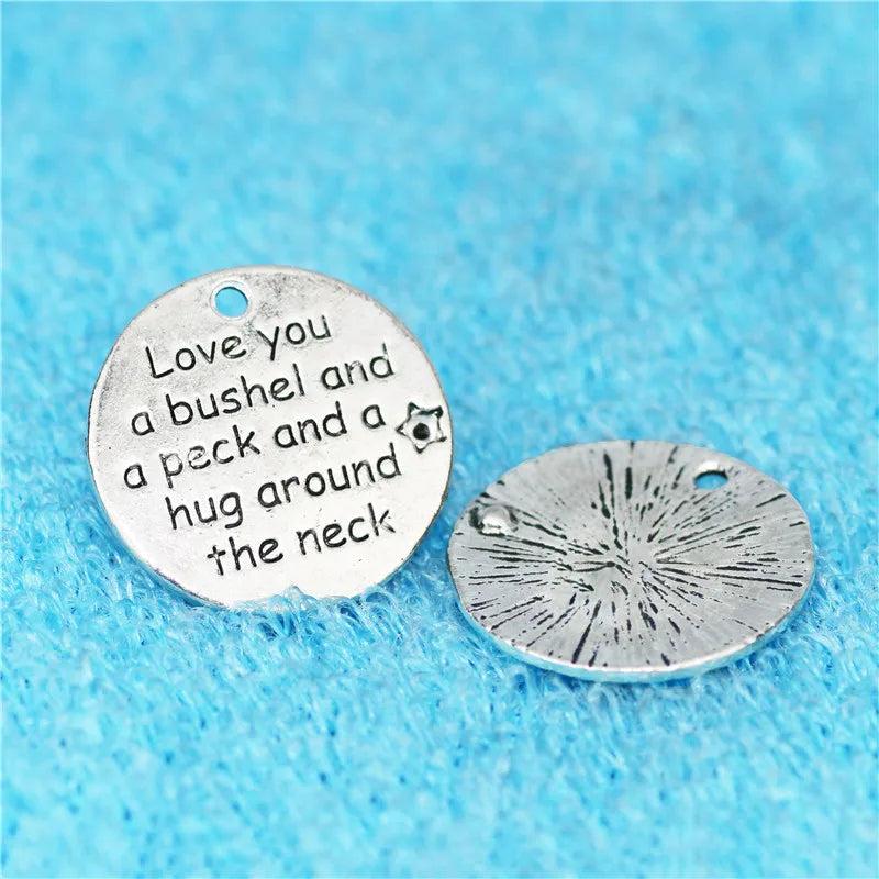 20pcs Metal Love You A Bushel And A Peck Charm 25mm DIY Valentine Pendant