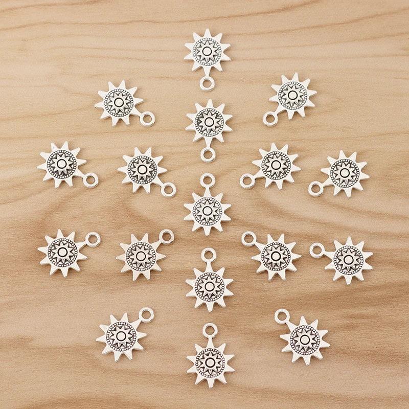50pcs Tibetan Silver Sun Charms Pendants for Jewellery Making 17x13mm