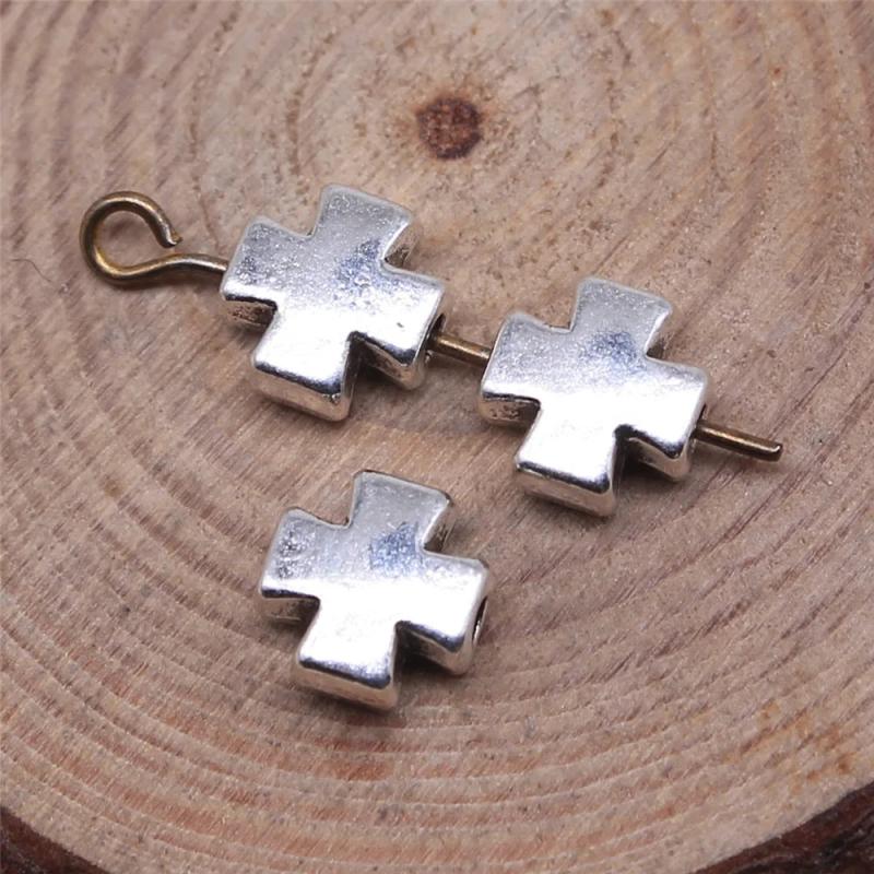 80pcs 8x8mm Cross Bead Charms DIY Retro Jewelry Earring Keychain Hair Pendant