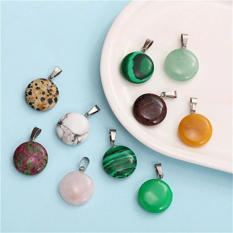 10PCS Mixed Round Natural Stone Charms for Jewelry Making