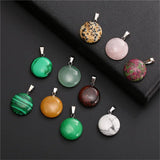 10PCS Mixed Round Natural Stone Charms for Jewelry Making