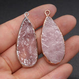 2pcs Rose Quartz Water Drop Crystal Charm Pendant 19x45mm