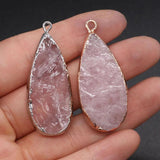 2pcs Rose Quartz Water Drop Crystal Charm Pendant 19x45mm