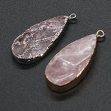 2pcs Rose Quartz Water Drop Crystal Charm Pendant 19x45mm