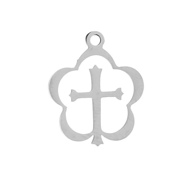10pcs Stainless Steel Hollow Flower Cross Charm Pendants DIY Jewelry Making